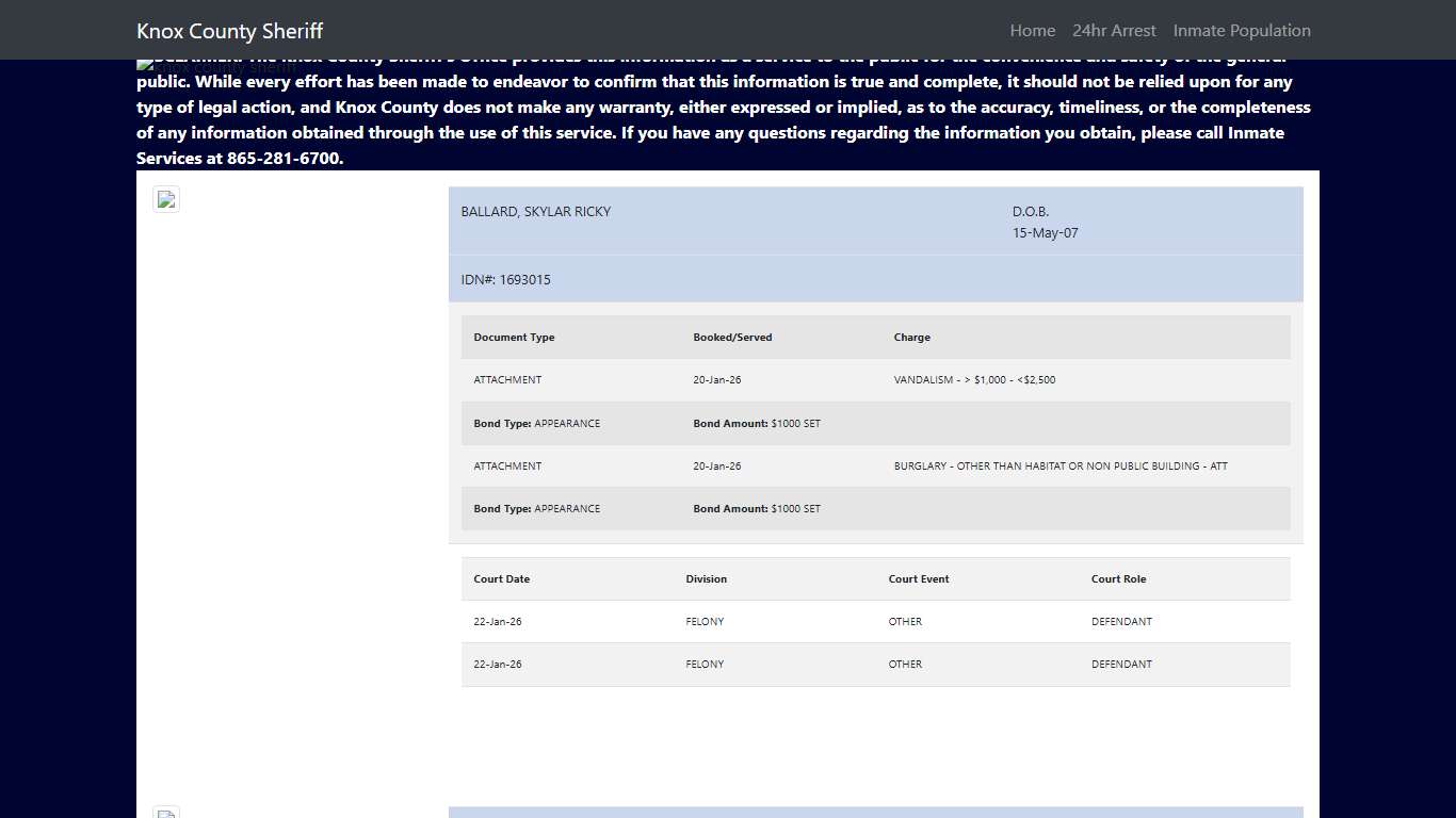 Knox County Tennessee - Sheriff - 24 Hour Arrests